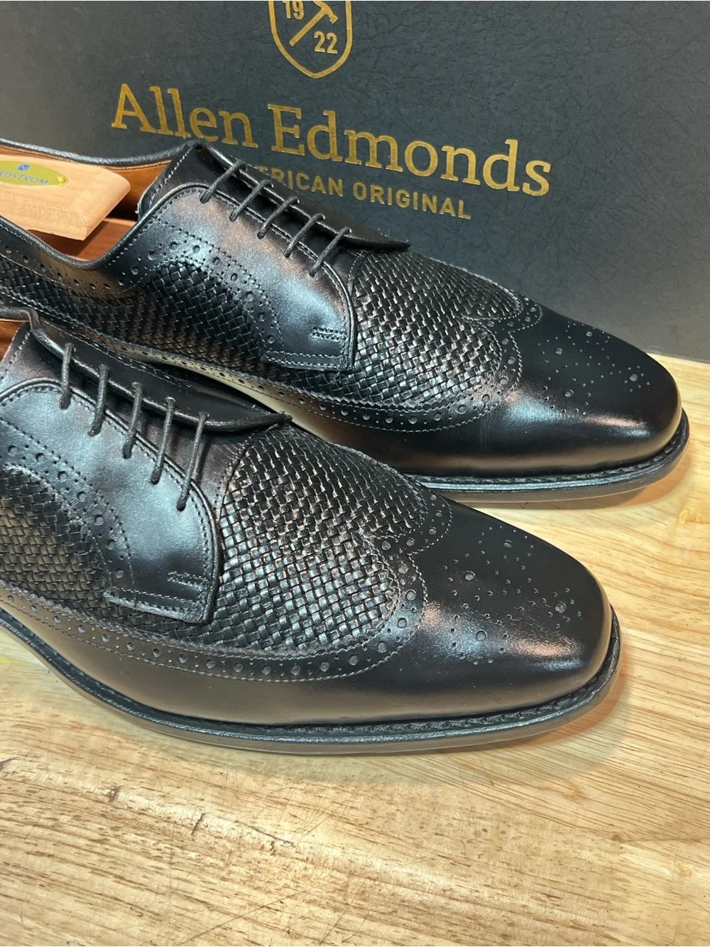 Allen Edmunds “Boca Raton” Men’s Black Woven Wingtip Derbies Sz 10.5D Md In 🇺🇸